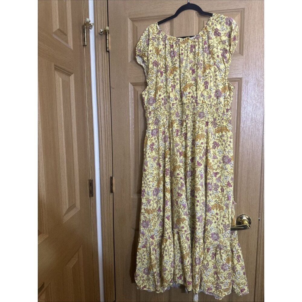 Old Navy Women’s Yellow Floral Boho Midi Dress Size 3X Smocked Waist Cottagecore - Picture 7 of 10
